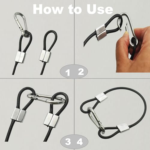 5 pcs 12 inch Vinyl Cover Coated Stainless Steel Wire Rope Lanyard Cable Tether Safety Strap with Hooks and 2 Loops (4mm Thickness), Black - color: 5pcs_black, size: 12"/30cm