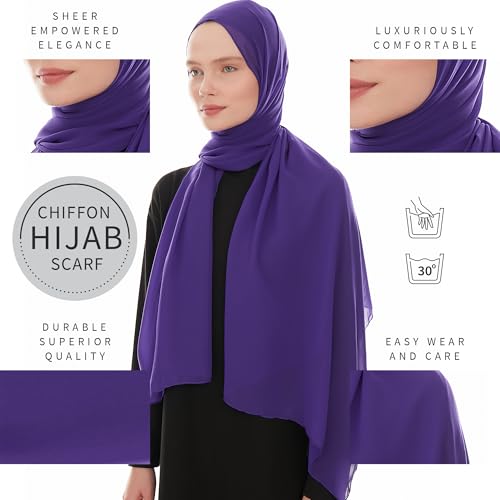 Chiffon Hijab Scarf for Women - Chiffon Hijab Muslim Headscarf Shawl - Soft Fashion Scarf Muslim Headscarf Shawl - color: Purple