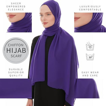 Chiffon Hijab Scarf for Women - Chiffon Hijab Muslim Headscarf Shawl - Soft Fashion Scarf Muslim Headscarf Shawl - color: Purple