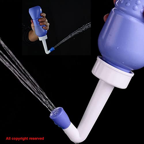 2PCS-Pack 2in1 Vaginal Douche Perineal Irrigation 650ML Portable Bidets + Pocket Bidet Pipe, Travel Bidet with Waterproof Cap, Peri Bottle for Postpartum Essentials - color: Blue
