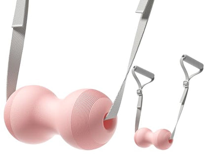 VICSKY Peanut Massage Ball with Handles & Pull Strap - Dual Trigger Point Therapy for Feet, Legs, Neck, Muscle Pain Relief, Myofascial Roller with Adjustable Strap (Pink) - color: B: Pink, Peanut Ball