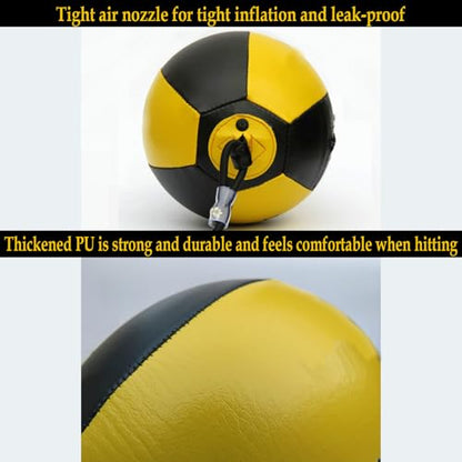 Reflex Boxing Ball, Punching Bag Set, Double End Feature Training Equipment, Pu Leather Ball with Carabiners and Headband, Speed and Reaction Hand Eye Exercise, Home Gym Use for Boxing 12x12 Inches - color: Yellow