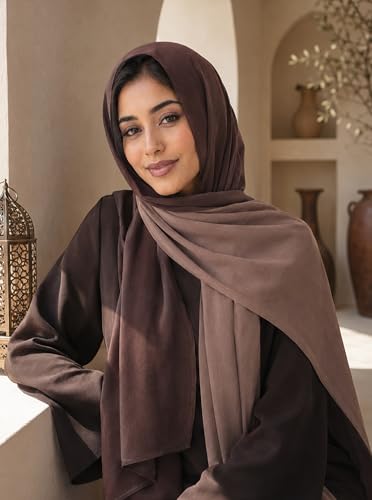 Gradient Dual Color Scarf，Elegant Ombre Headwraps Hijab, Modal Cotton Feel Lightweight Sunscreen Shawls for Women - color: 6#brown