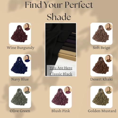 Premium Breathable Modal Cotton Hijab for Women, Lightweight, Non-Slip, Soft & Elegant Scarf for Everyday Wear - color: Jet Black