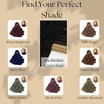 Premium Breathable Modal Cotton Hijab for Women, Lightweight, Non-Slip, Soft & Elegant Scarf for Everyday Wear - color: Jet Black
