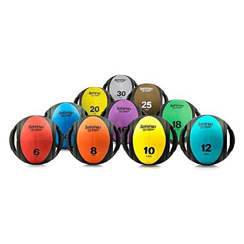 AEROMAT Dual Grip Power Medicine Balls for Abdominal Training and Rotational Movements - 9" Diameter - Weights Color-Coded - style: 25 lbs - Black/Bronze