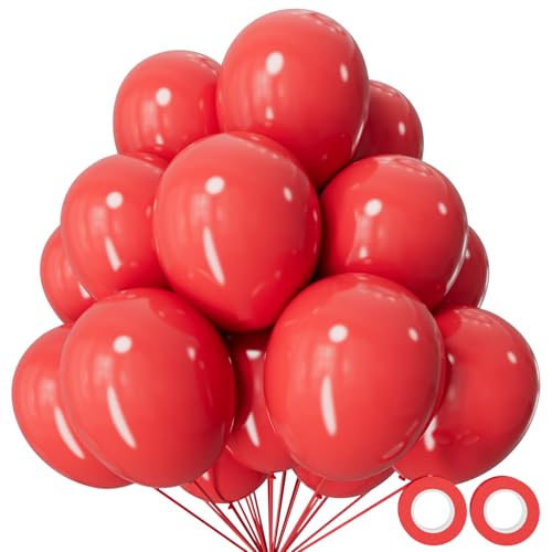 110pcs Coral Red Balloon 12 Inch, Coral Red Latex Balloons for Birthday Party Baby Shower Wedding(with 2 Ribbons). - color: A03-coral Red, size: 12inch(normal)