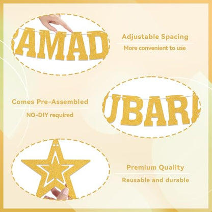 Ramadan Mubarak Banner Gold Glitter Islamic Festival Decorations Eid Mubarak Ramadan Party Decorations Gold Glitter