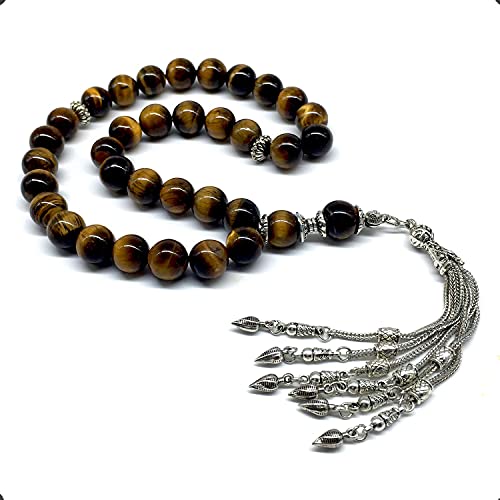 Design Tiger Eye Stone Series Worry Beads - Prayer Tesbih-Tasbih-Tasbeeh-Misbaha-Masbaha-Subha-Sebha-Sibha-Rosary (Big 12 mm-33 Beads) - color: Big Beads -12 mm-33 Beads-