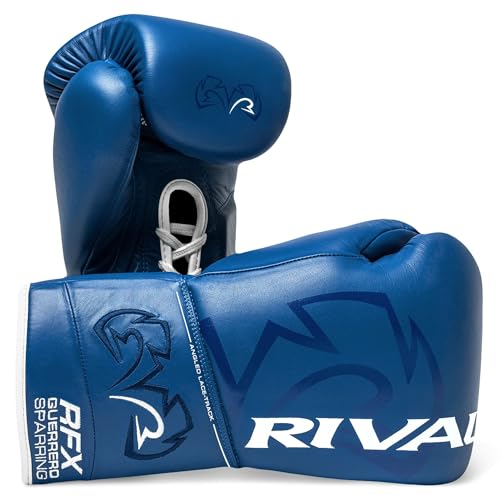RIVAL Boxing RFX-Guerrero SF-H Lace-Up Sparring Gloves, Quilted Horsehair Padding, Laminated with a Low-Density Foam - color: Blue, size: 18 oz.