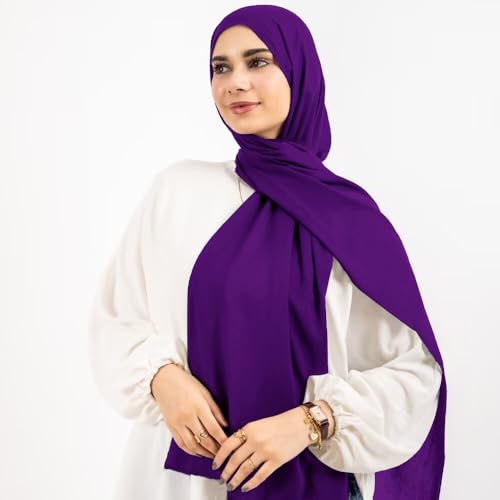 Non-see-through Premium Jersey Maxi Hijab Head Scarf Wrap for Muslim Women - color: Deep Purple