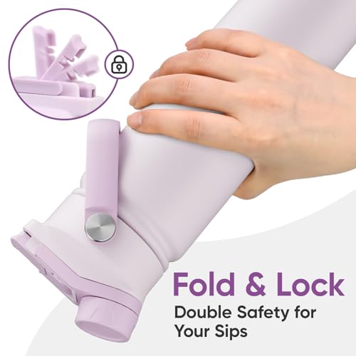 KEWIXY 24 oz Insulated Water Bottle, 2-in-1 Lid, Straw & Spout with Protected, Leak Proof, Keep Cold, Stainless Steel, Metal, Reusable, Handle, for Travel, Gym and School, 2 Lids, Pale Mauve - color: Pale Mauve, size: 24 Ounces