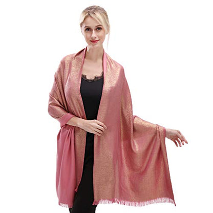 LMVERNA Women's Sparkling Metallic Soft Pashmina Shawls and Wraps Scarf in Solid Colors - color: Rose-gold
