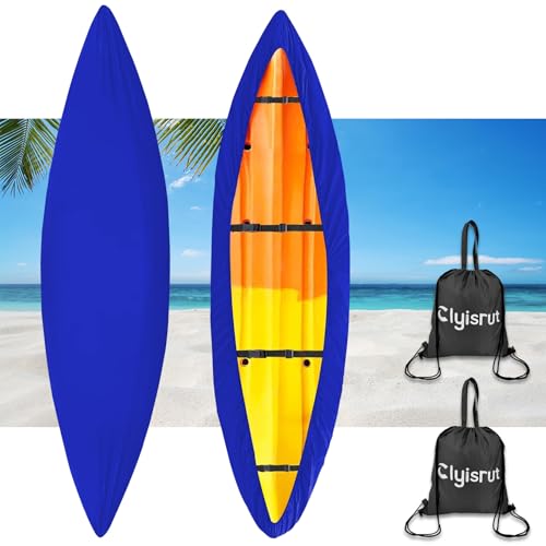 10-16FT Waterproof Kayak Covers for Outdoor Storage, Canoe Cover Accessories, Boat Cover Oxford Shade Marine Cockpit Dust Cover UV Protection Ultra Sunblock Shield for Fishing Boat Kayak Canoe - color: Blue, size: 10-11.5ft (2 PACK)