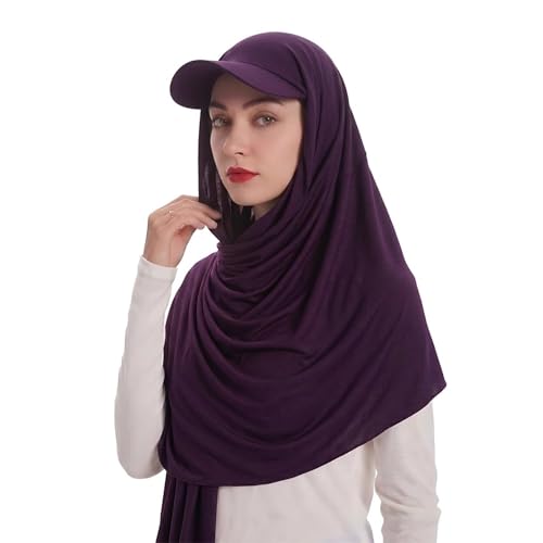 ZLYC Women Muslim Hijab Scarf with Visor Built-in Undercap Sun Protection Headwrap - color: Solid Purple
