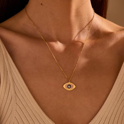 Stainless Steel Hebrew CHAI Necklace | Hand of Fatima Pendant | Turkish Evil Eye Charm | Israel Map Blessing Necklace | Protection Jewelry for Women men Include a Gift Box - color: Gold-Eye-1254