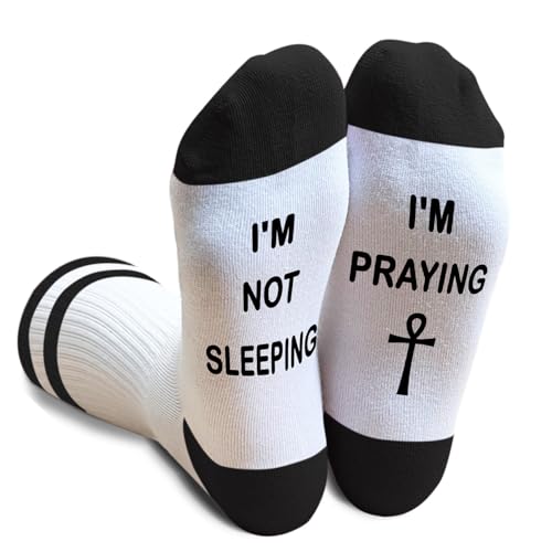 I'm Not Sleeping - Christian Faith Cross Socks Crew Socks, Religious Socks for Adults Teens Prayer, Pastor Gifts - color: White and Black