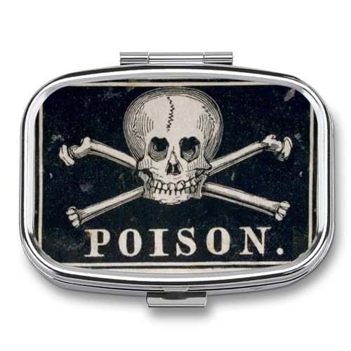 Metal 2 Compartment Pill Organizer Travel Friendly Portable Compact Pill Box Cute Pill Case to Hold Vitamins,Fish Oil,Supplements,Meds,Tablet for Purse,Pocket. (A Skeleton with a Black Background) - color: A Skeleton With a Black Background
