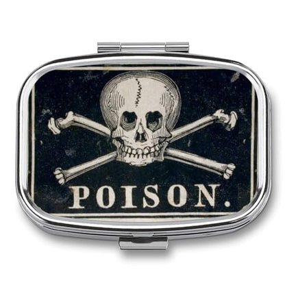 Metal 2 Compartment Pill Organizer Travel Friendly Portable Compact Pill Box Cute Pill Case to Hold Vitamins,Fish Oil,Supplements,Meds,Tablet for Purse,Pocket. (A Skeleton with a Black Background) - color: A Skeleton With a Black Background