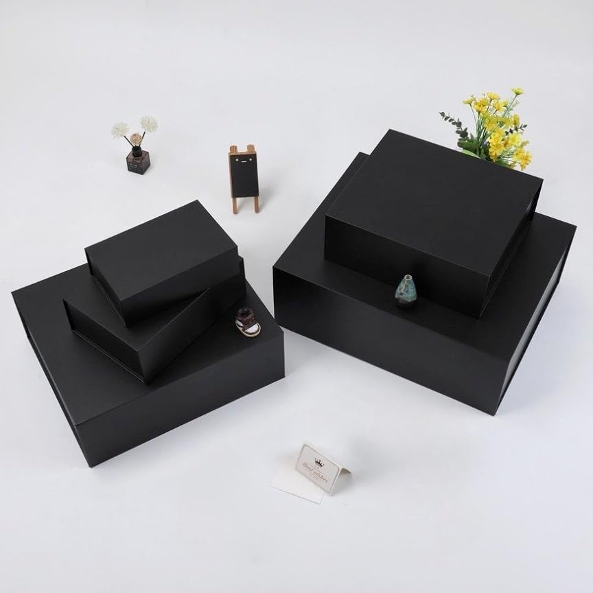 UoeRing 1 Pcs Black Gift Box Large 11.5x8x4 Inch with Magnetic Lid | Collapsible Luxury Present Box,for Birthday,Christmas Holiday Gift Includes Card,Ribbon,Tissue Paper & Shredded Filler - color: 13.5x11.8x4.7 Inch-Black-Pack of 1