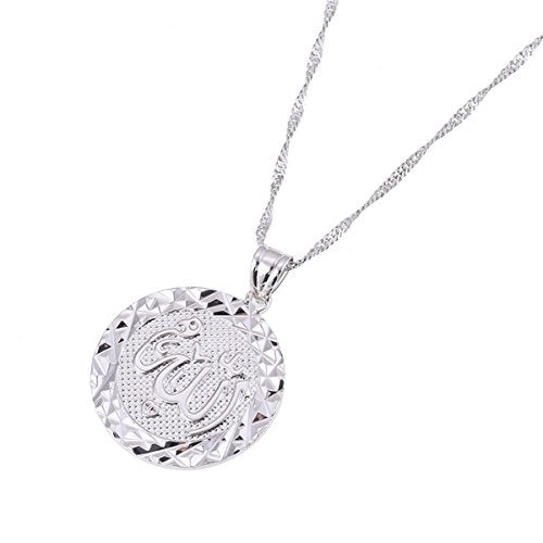 Platinum 24K New Islamic Allah Pendant Charms Choker Necklace Religious Muslim Jewelry - style: Silver Round Pendant