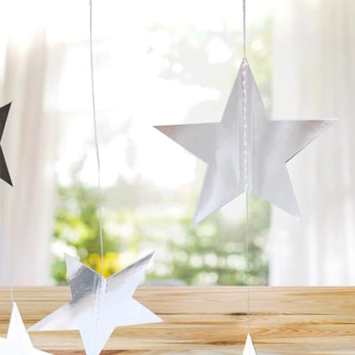 Yzurbu Silver Star Garland, 78 Feet Double Side Hanging Sparkly Paper Star Banner Decorations for Birthday Wedding Engagement Baby Shower Christmas Thanksgiving Halloween - size: Silver - 78 Feet