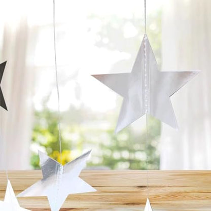 Yzurbu Silver Star Garland, 78 Feet Double Side Hanging Sparkly Paper Star Banner Decorations for Birthday Wedding Engagement Baby Shower Christmas Thanksgiving Halloween - size: Silver - 78 Feet