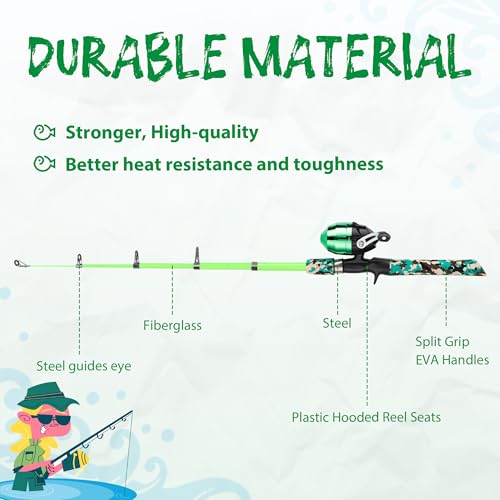 WIDDEN Kids Fishing Pole, Portable Telescopic Kids Fishing Poles for Boys and Girls, Fishing Rod and Reel Combo Kit with Tackle Box, and Fishing Net, Best Fishing Pole for Toddler Youth - color: Pink+Green