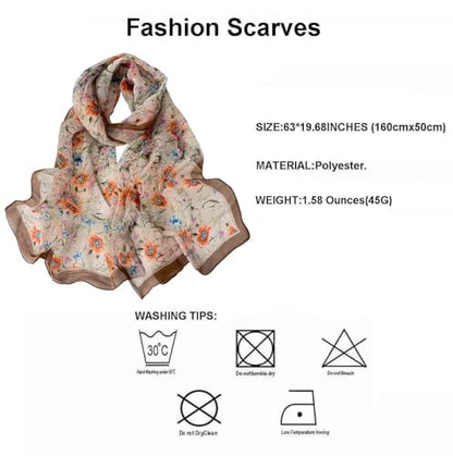 Pokeedioty Scarfs for Women Lightweight Fashion Scarves Elegant Floral Pattern Sheer Scarfs Sunscreen Shawls Wraps - color: P 068
