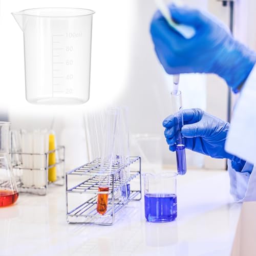 QWORK 100ml/3.4oz Lab Measuring Cup, 12 Pieces Plastic Beaker Cups Mixing Cup with Scale Marking, for Laboratory Use, Liquid Measuring