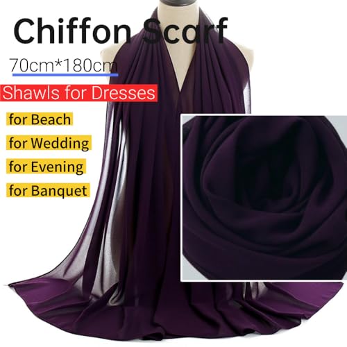 Harewom Chiffon Hijab for Women Sheer Shawl and Wraps for Wedding Bridal Scarves Summer Lightweight Sun-proof Scarf - color: Purple Chiffon Hijab Shawls Scarves