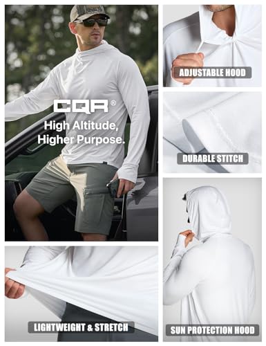 CQR Men's UPF 50+ Sun Protection Long Sleeve Quick Dry Athletic Shirts, Stretch Running Workout Hiking T-Shirts - color: Hoodie White, size: XX-Large