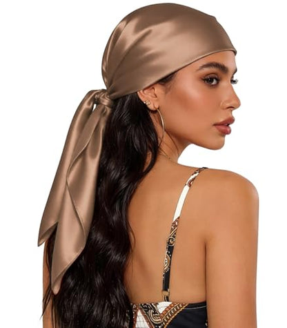 Sumolux Head Hair Scarf for Women 35" Like Satin Silk Scarf Hair Wrapping Night Bandana Large Square Scarves - color: A Solid Khaki