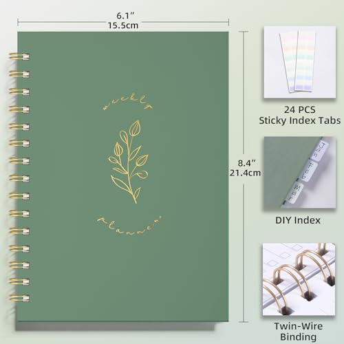 Undated Weekly and Monthly Planner Spiral Bound- Weekly Goals Notebook, To Do List, Habit Tracker Journal, Academic, Aesthetic, Stylish School or Office Supplies(6.1" x 8.4" - Green) - color: A-Green