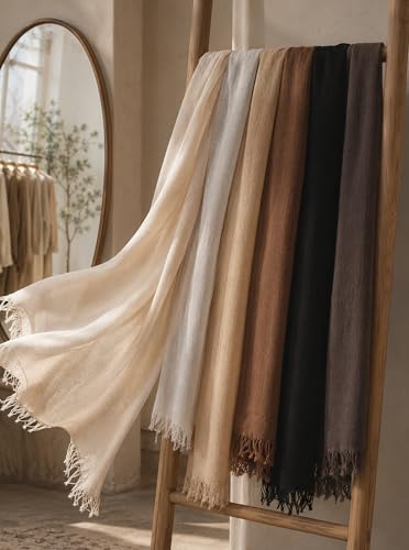 Cotton Linen Plain Hijab Scarf For Women,Muslim Viscose Crinkle Edge With Fringe,Summer Beach Wrap Headwraps Shawl - color: 29#white