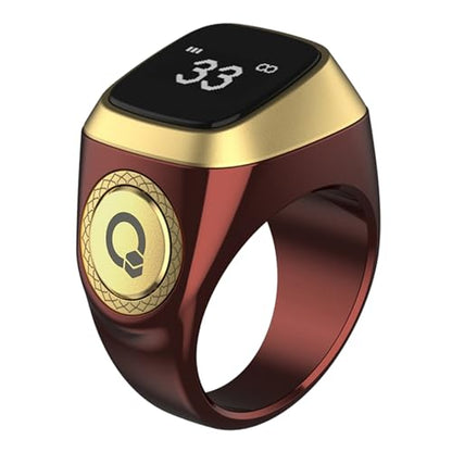 Smart Tasbih Zikr Ring, 20mm Muslim Digital Azan Alarm Clock, Tasbih Counter Smart Ring (Red) - color: Red