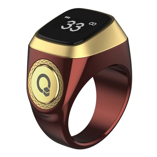 Smart Tasbih Zikr Ring, 20mm Muslim Digital Azan Alarm Clock, Tasbih Counter Smart Ring (Red) - color: Red