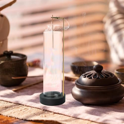 Incense Holder for Sticks, Anti-Ash Flying Incense Burner with 30 Incense Sticks, Detachable Glass Ash Catcher - color: Black