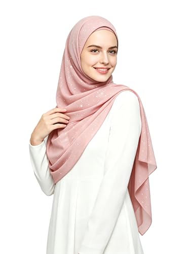 Lina & Lily Sparkle Shimmer Gold Glitter Women's Chiffon Hijab Head Scarf Shawl Wrap Lightweight - color: Blush Pink