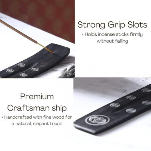Bless-International Traditional-Handmade-Burner Wooden-Incense-Stick-Holder Ash-Catcher-Stand for-Aromatherapy-Meditation-Yoga (Black Strength) 10 Inches, Pack of 2 - color: Black Strength,10 Inch, size: Two Holders