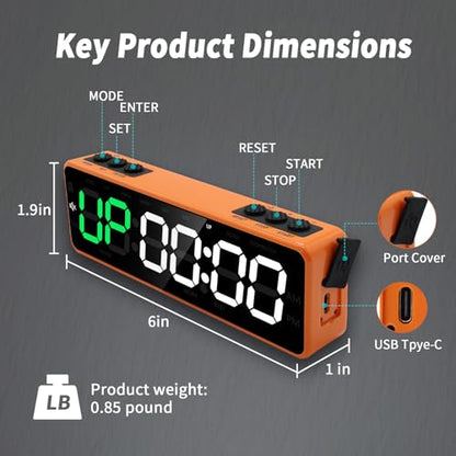 Portable Gym Timer with Strong Magnet for Home Gym, Interval Timer with Battery Supply, Workout Clock with Stopwatch, Count up/Down,Custom Interval for Fitness/Home/Boxing