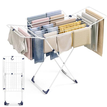 Clothes Drying Rack with 4-Gullwing, White, 55.12"*37.8"*17.52" | Foldable Free-standing Metal Drying Rack Clothing, Indoor & Outdoor Use, Space-saving, Dormitory, Balcony, Patio