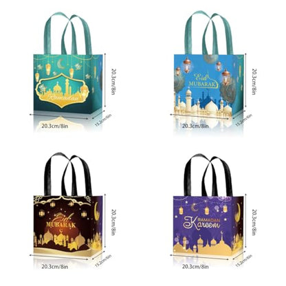 LOONELO Ramadan Mubarak Gift Bags with Handle, 8pcs Eid Mubarak Non-Woven Favor Tote Bags for Goodie, Biscuit, Muslim Reusable Candy for Ramadan Kareem Hajj Festival Wedding Party Decorations