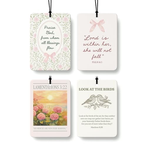 Inspirational Christian Car Air Freshener 4 Pcs Coconut Scented, Christian Car Accessories Mirror Decor for Women, Floral Bird Religious Hanging Air Freshener for Cars Closet Drawer Books - color: Color-09