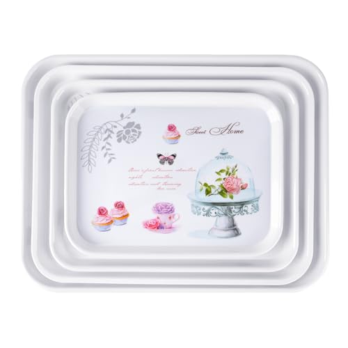 4-Pack Melamine Serving Trays Rectangle Floral Platter, Cake - color: Cake
