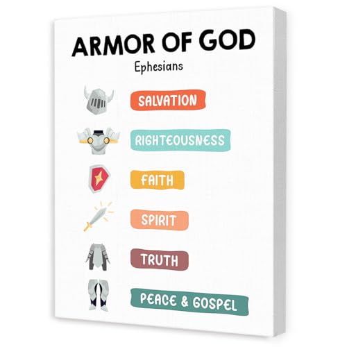 Christian Wall Art for Boys,Armor of God Ephesians Canvas Wall Art,Scripture Wall Decor for Home Nursery Sunday School - color: Kids Bible12