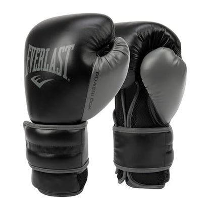 Everlast Powerlock 2 Hook & Loop Boxing Gloves | Fight Training Gloves | Hook and Loop with Durable Hand & Wrist Support | Heavy Bag & Fitness Training - color: Black / Gray, size: 14 oz