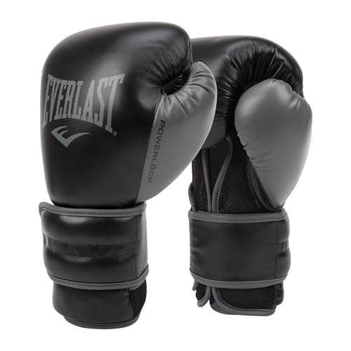 Everlast Powerlock 2 Hook & Loop Boxing Gloves | Fight Training Gloves | Hook and Loop with Durable Hand & Wrist Support | Heavy Bag & Fitness Training - color: Black / Gray, size: 12 oz
