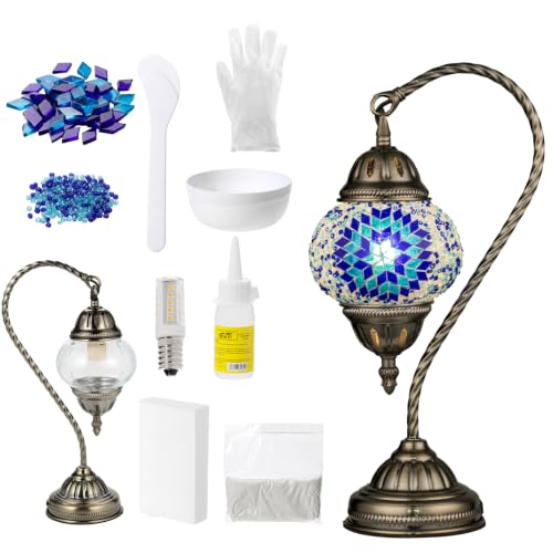 Marrakech DIY Turkish Mosaic Lamp Kit for Adult, Handmade Stained Glass Kit - color: B - Blue