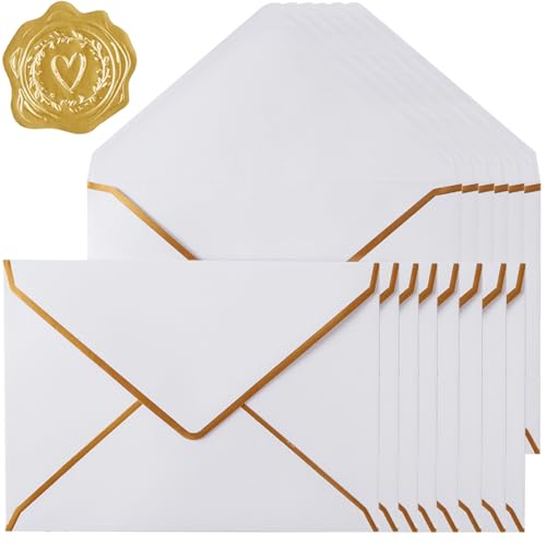 30 Pack Thick 4x6 Envelopes with Gold Border, A4 Thick Paper Greeting Cards Envelopes with Stickers for Invitation (White, 6.25x4.25 inches) - color: White, size: 6.25x4.25 inches